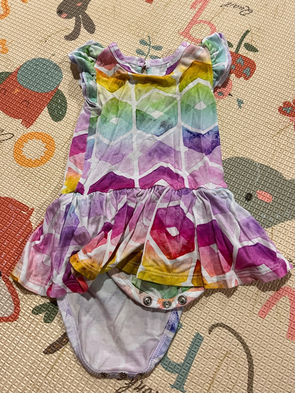Baby/Toddler Multicolor Geometric Ruffle Hem Bodysuit